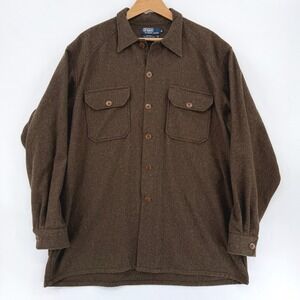 Vintage Early 90's Polo Ralph Lauren Felted Wool Overshirt CPO Jacket USA XL